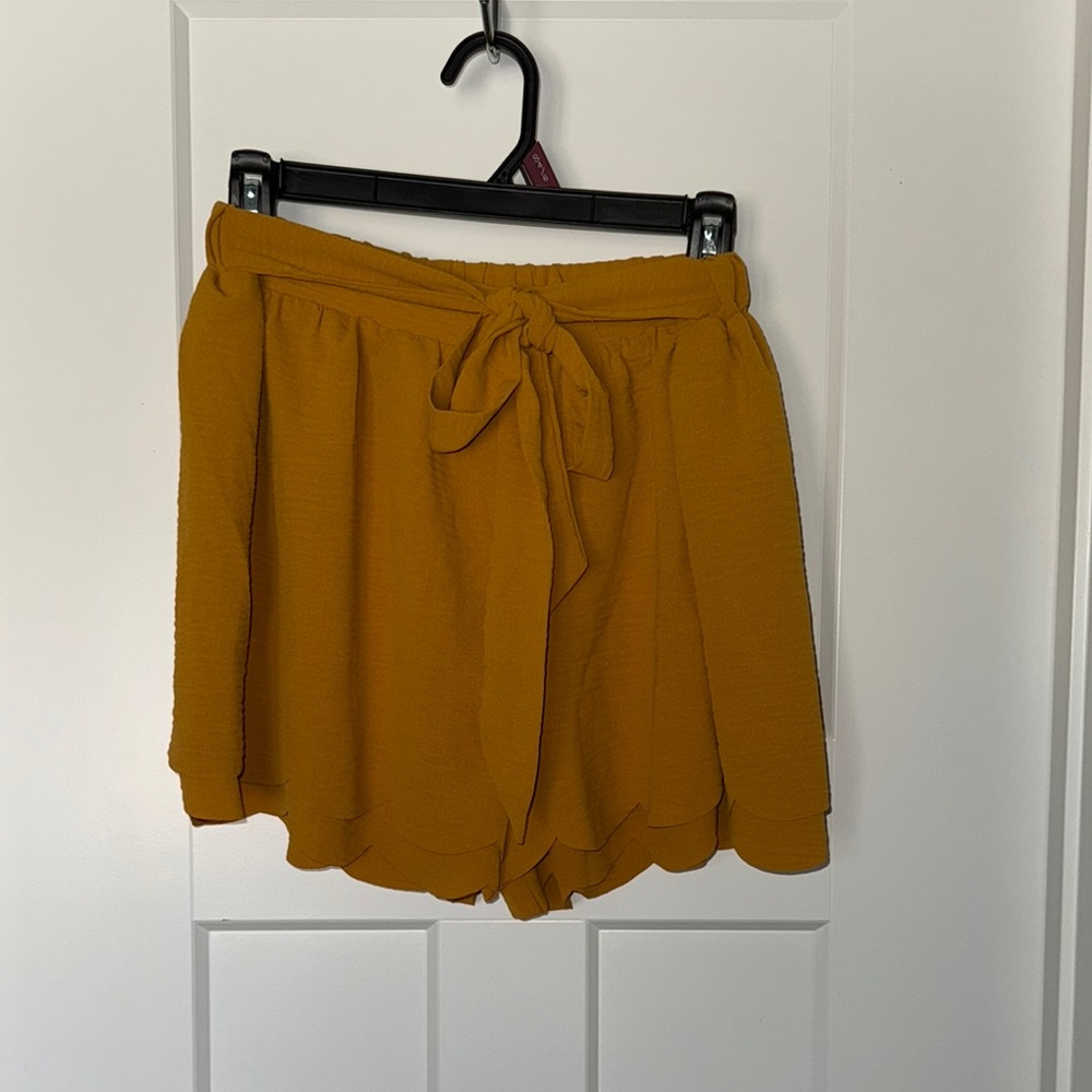 High Waist Yellow Shorts with Elastic Waistband